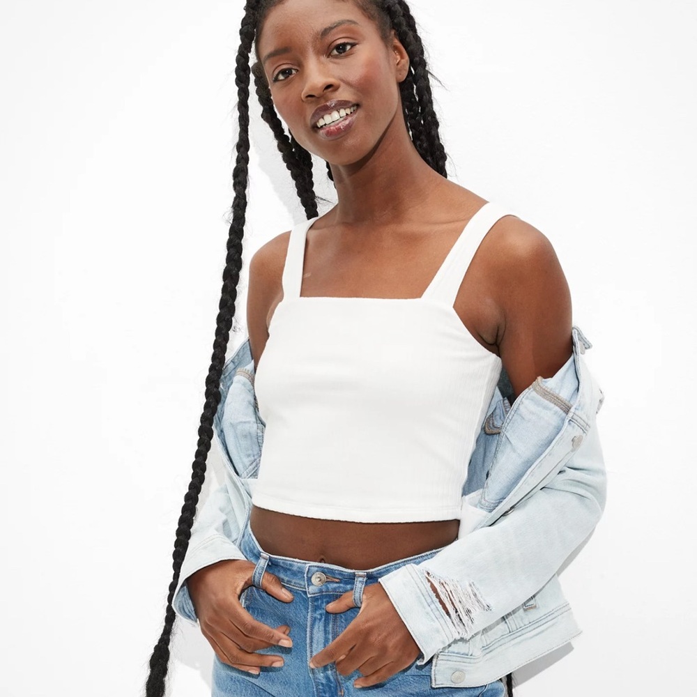 American Eagle Outfitters White Tank Ribbed Crop Tank